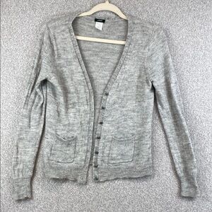 Vtg. J. Crew merino wool alpaca cardigan XS soft gray sparkle buttons pockets